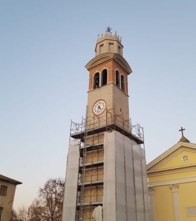 Lavori di restauro conservativo della torre campanaria della chiesa parrocchiale di Mosnigo di Moriago della Battaglia.
